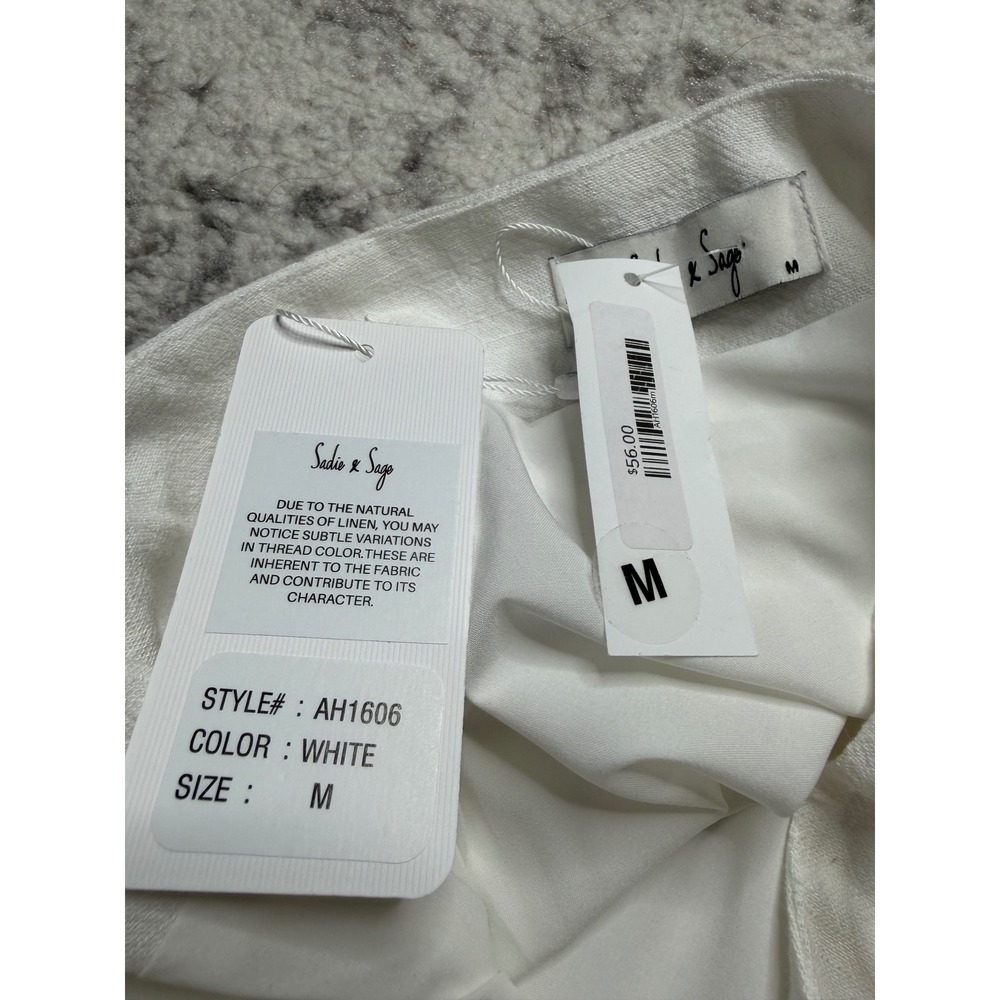 SADIE & SAGE Wrap Skirt White Linen Blend Side Tie Women's Size Medium NEW Chic - Picture 5 of 7